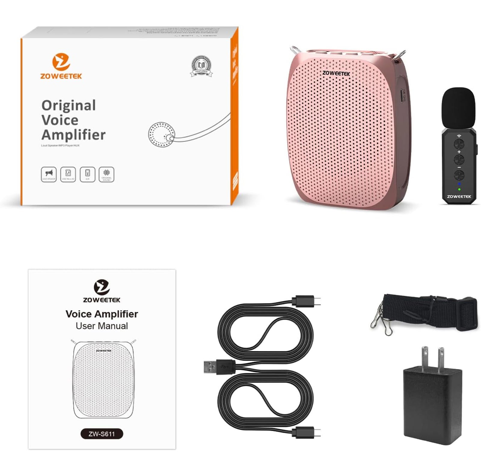 (MSRP $60.77) ZOWEETEK Voice Amplifier with Wireless Lavalier Mic