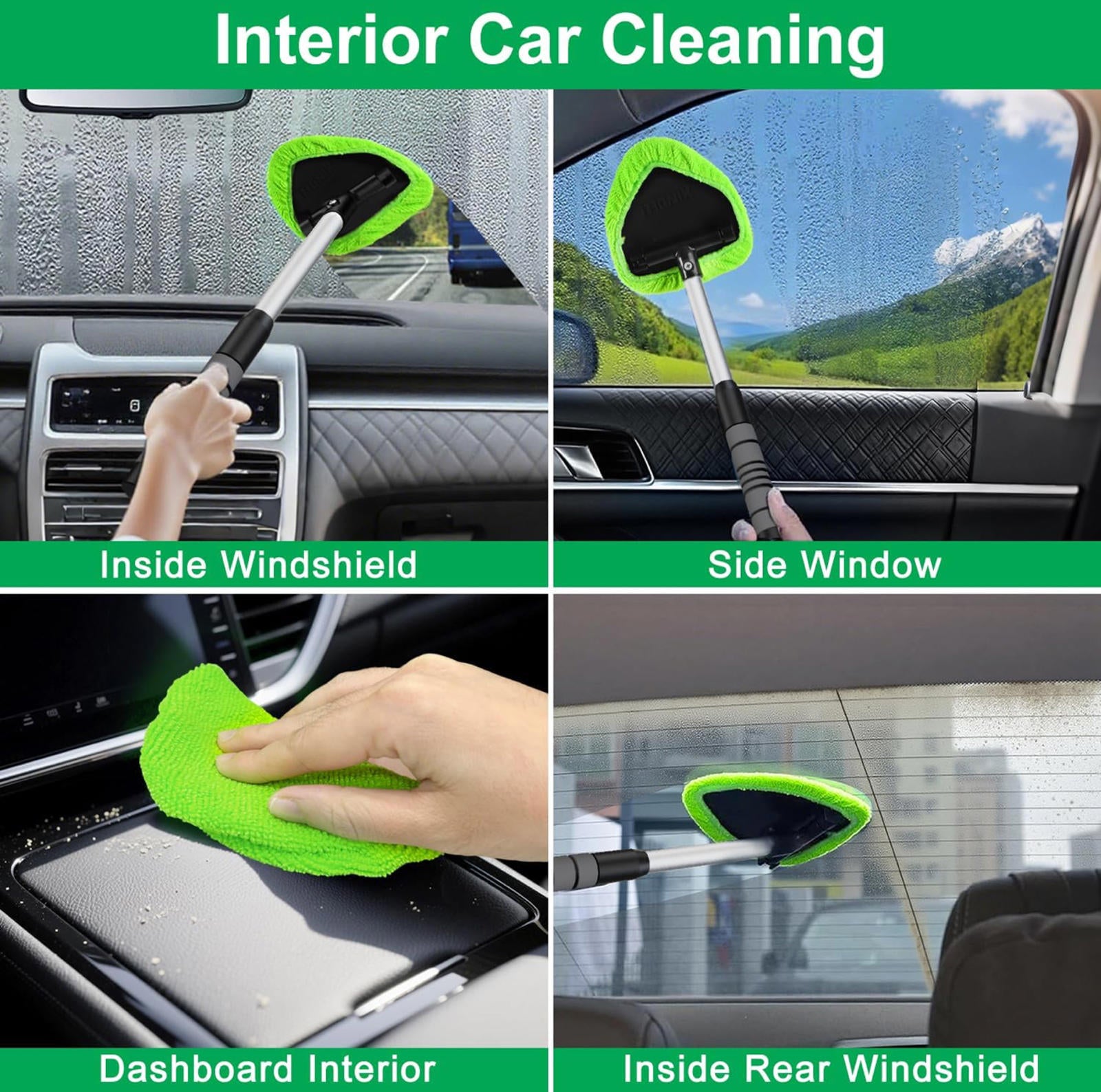 (MSRP $19.99) Windshield & Window Cleaner Tool Kit – 180° Pivot, Extendable