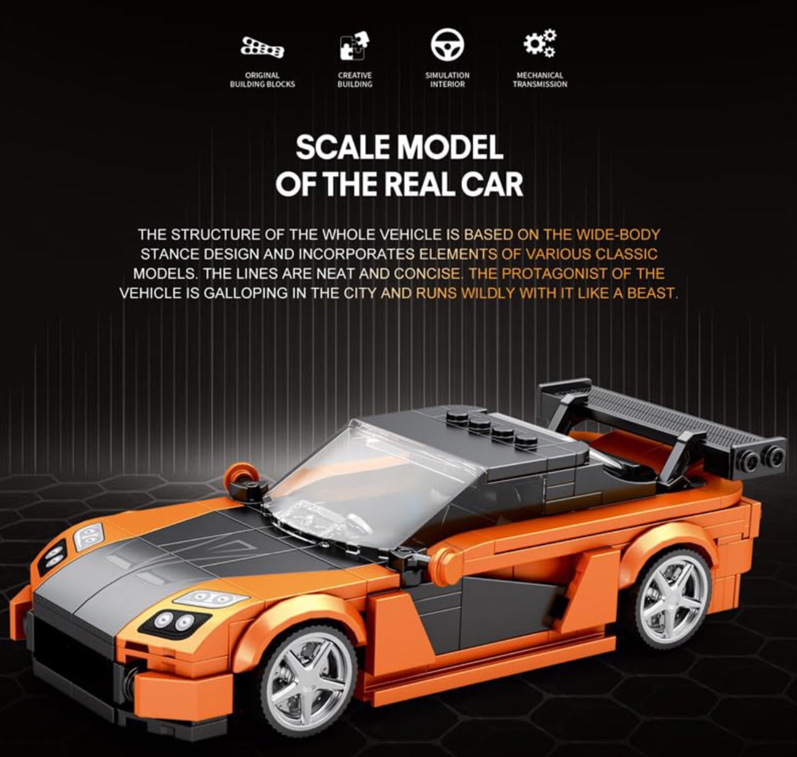 (NEW MSRP $25.99) Reobrix Mazda RX-7 Building Block Kit – 1:24 Scale Racing Car