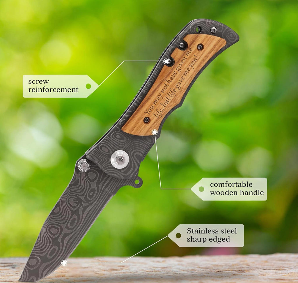 (MSRP $24.99)  Wooden‑Handle Folding Pocket Knife – Compact EDC Blade 🔪🌳