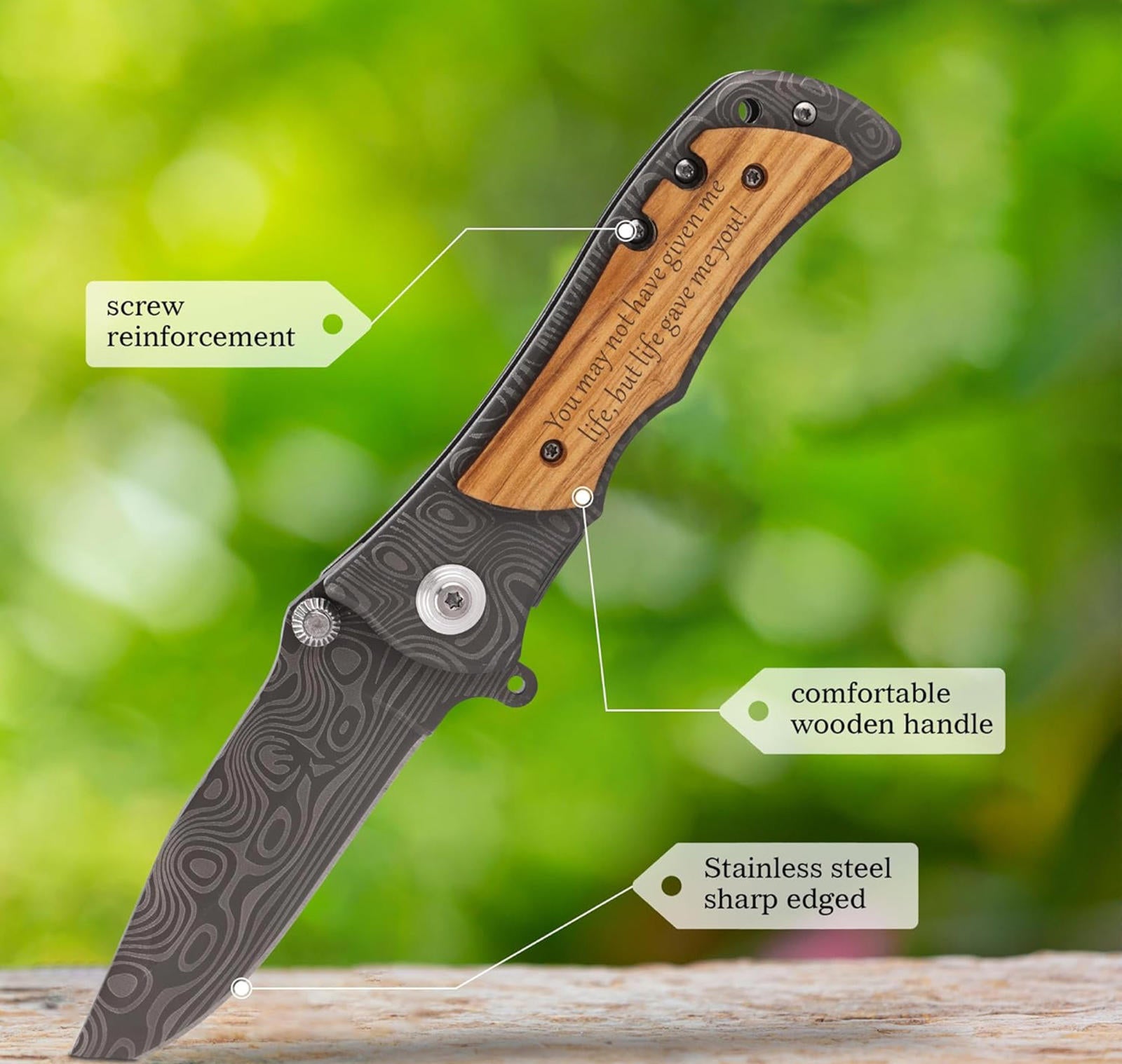 (MSRP $24.99)  Wooden‑Handle Folding Pocket Knife – Compact EDC Blade 🔪🌳