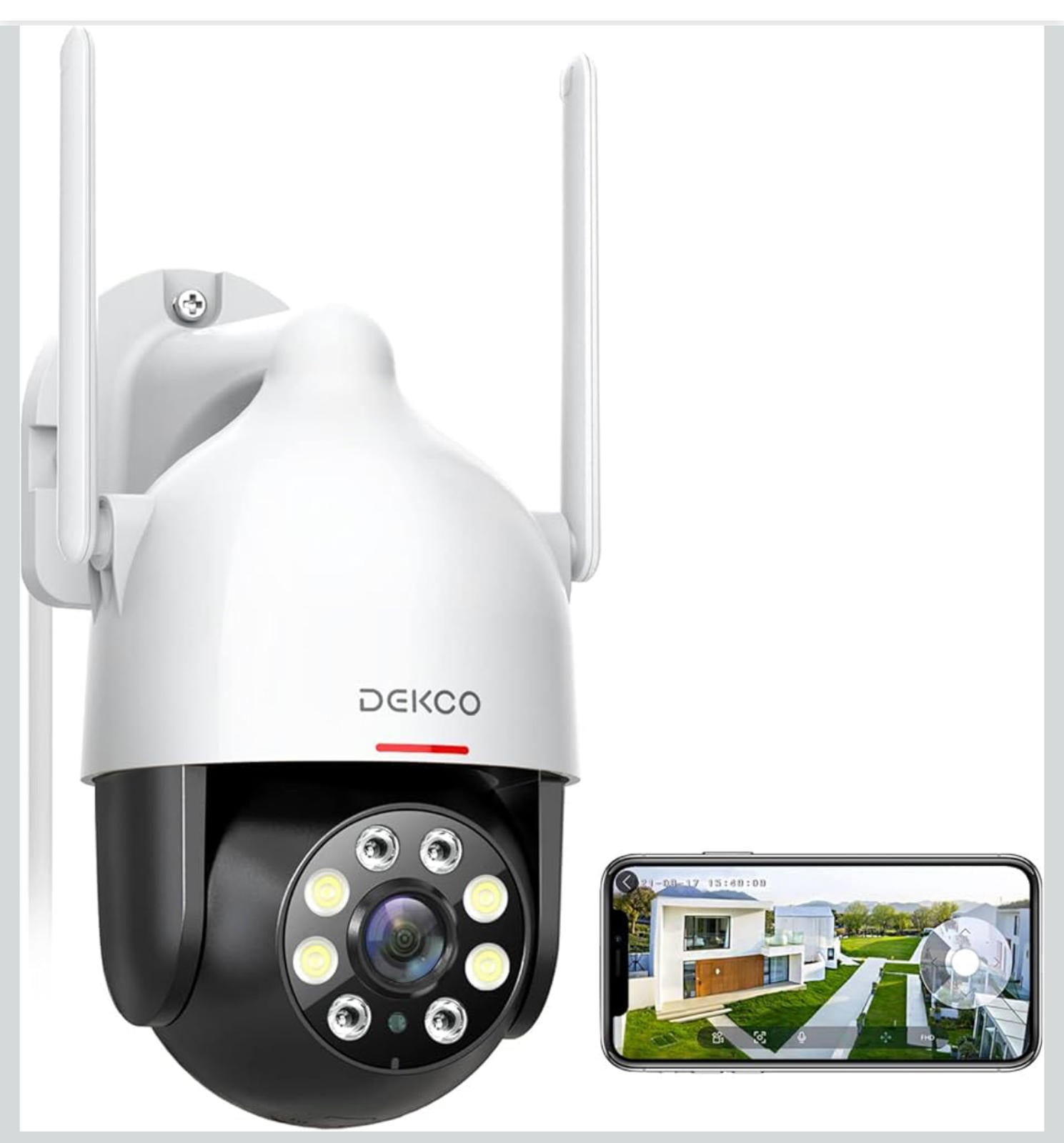 (MSRP $49.99) DEKCO 2K Outdoor PTZ WiFi Security Camera –Full‑Color Night Vision