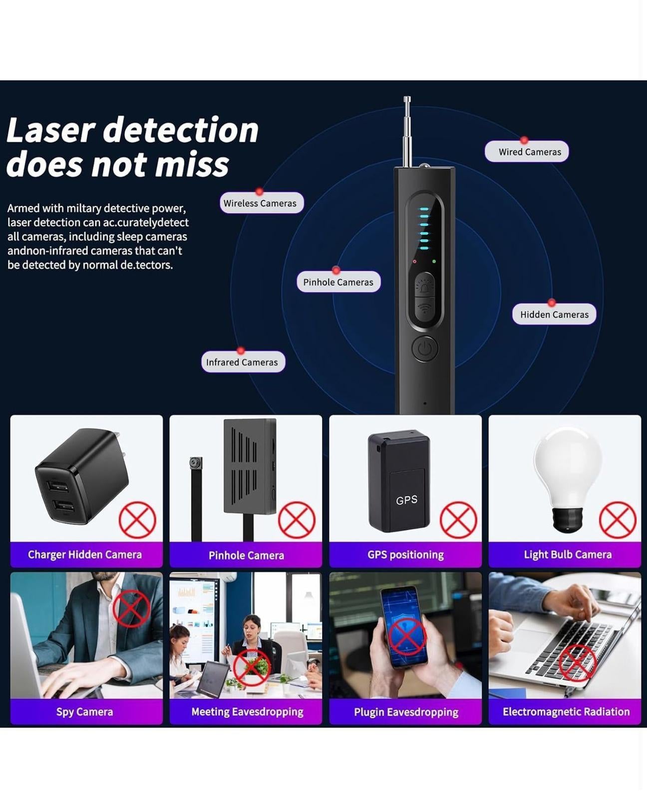 (NEW $34) Spy Camera Detector, Hidden Device Finder. Check AirBnBs, rentals, etc